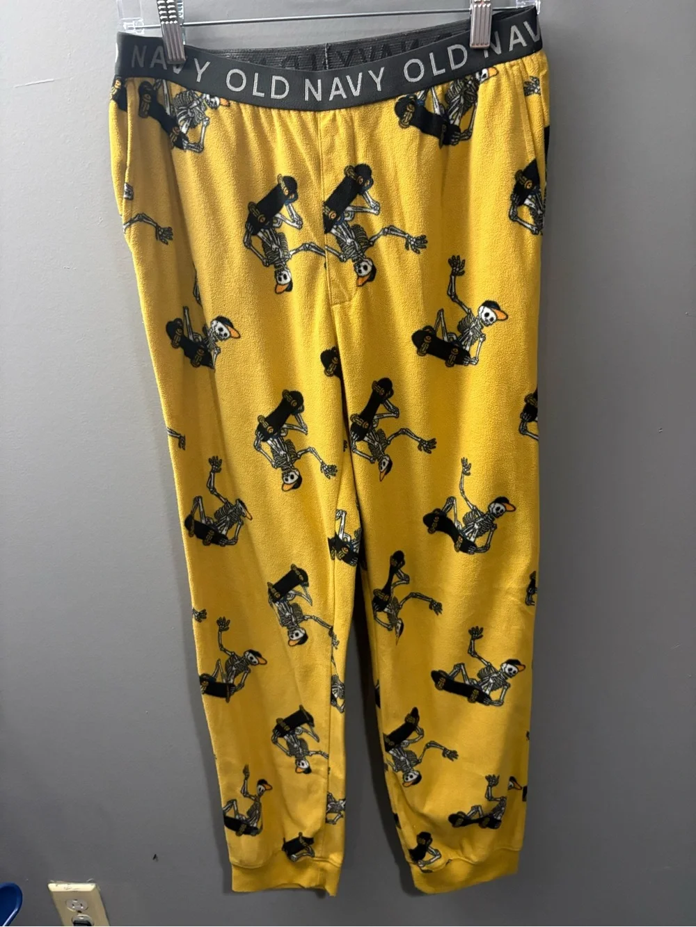 Old Navy Yellow Skeleton Skate Pajama Bottoms with Black Waistband